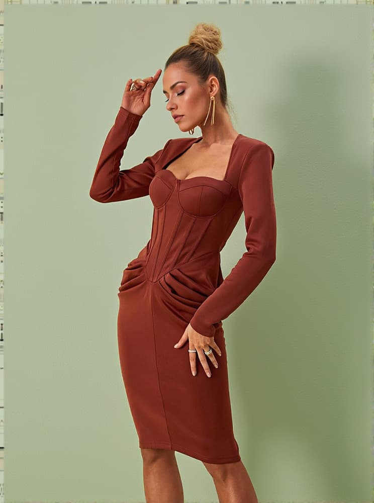 Noelani Long Sleeve Corset Midi Dress