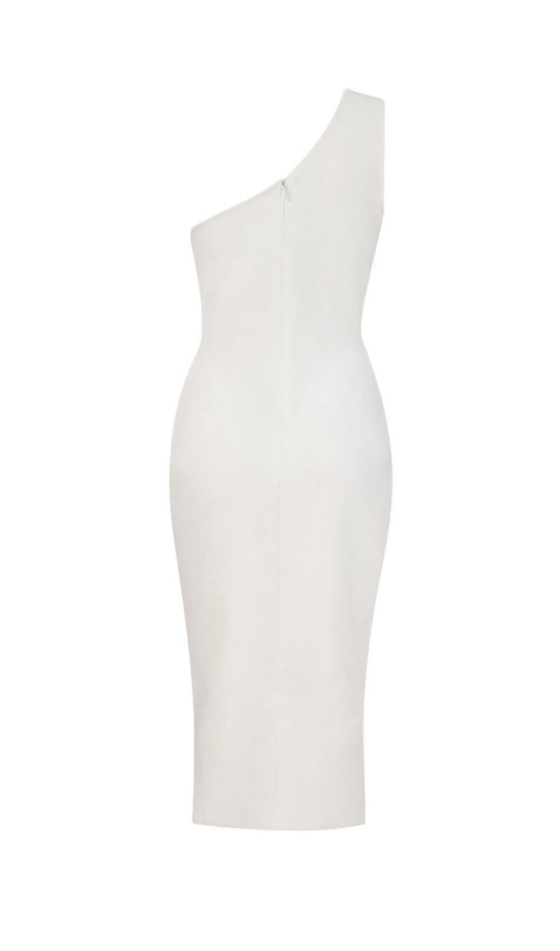 CROSS-SHOULDER CHAIN DRESS IN WHITE