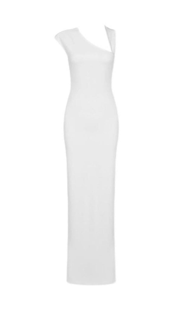  CROSS-SHOULDER OPEN-BACK MOP DRESS IN WHITE