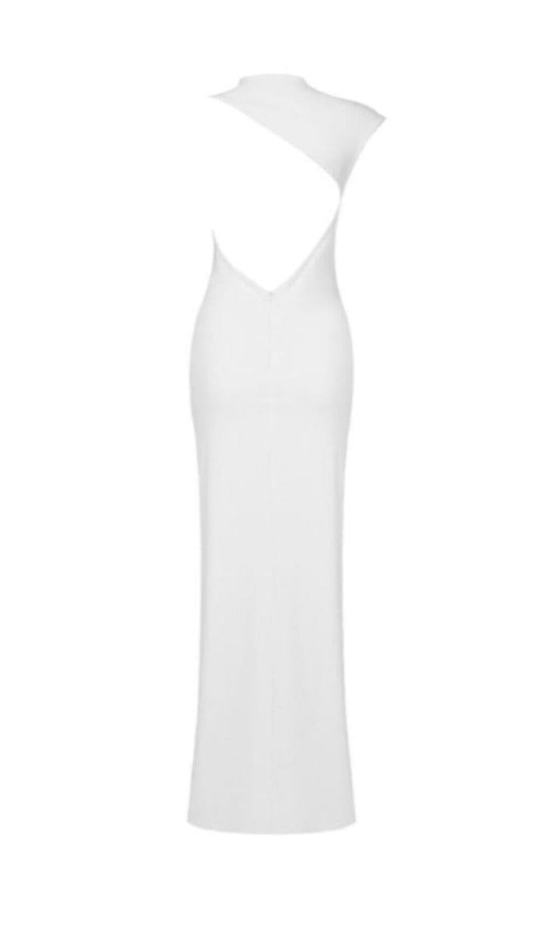  CROSS-SHOULDER OPEN-BACK MOP DRESS IN WHITE