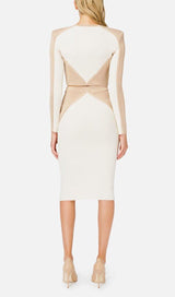 BANDAGE SLIM SPLICE TWO PIECE WRAP DRESS IN APRICOT WHITE