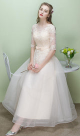 SWEET BRIDEMAID LACE HALF SLEEVES MAXI DRESS IN WHITE