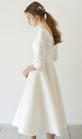 ELEGANT SATIN LONG SLEEVES MIDI DRESS IN IVORY