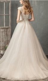 THREE-DIMENSIONAL FLOWER DRAG-TAILED WEDDING DRESS IN WHITE