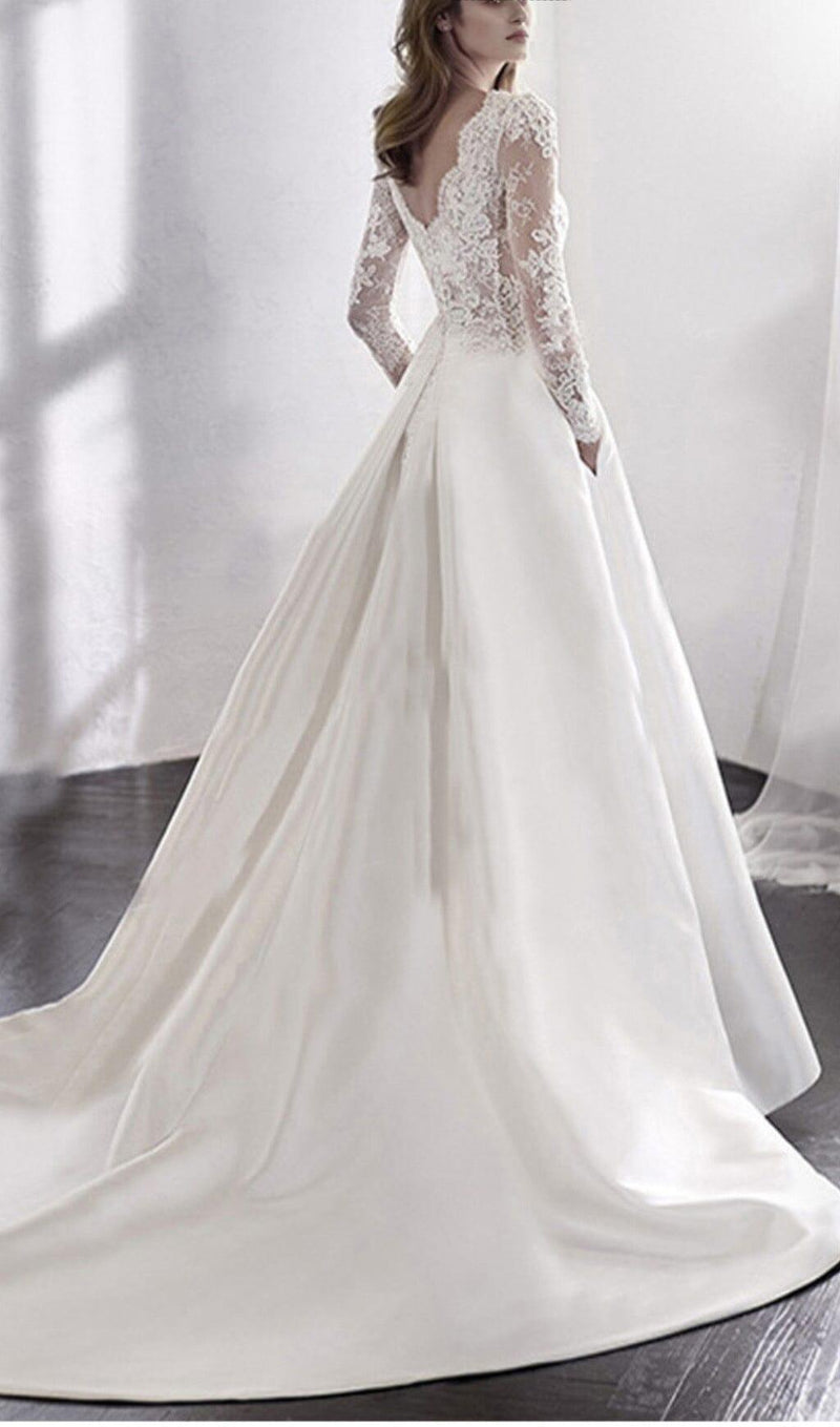  LACE STITCHED WEDDING DRESS IN WHITE