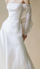 HALTER AND LARGE BOW SHOULER DRESS IN WHITE