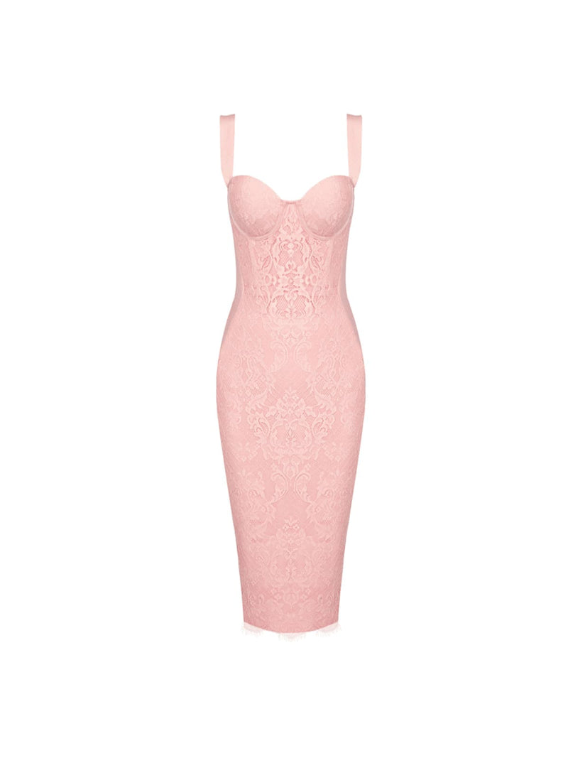 Finbar Patchwork Lace Bandage Dress In Pink