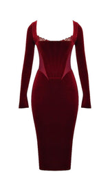 WINE VELVET CORSET DRESS