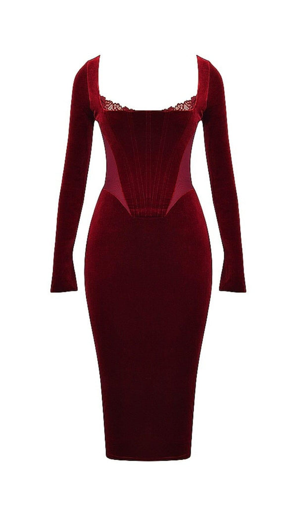 WINE VELVET CORSET DRESS