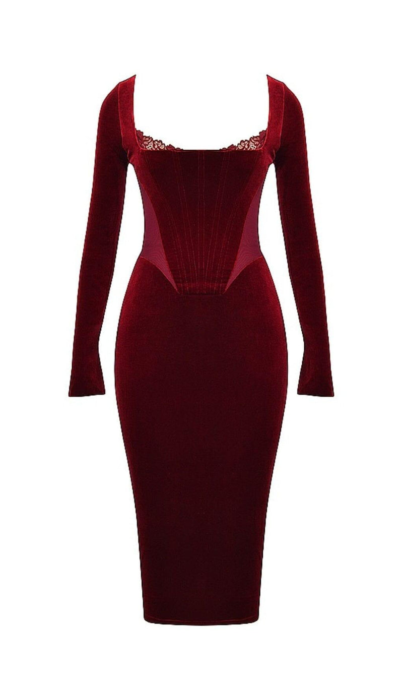 WINE VELVET CORSET DRESS