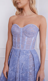 LACE BANDEAU MIDI DRESS IN BLUE