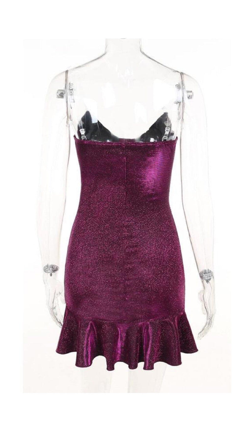 SHINY FISHTAIL MINI DRESS IN PURPLE