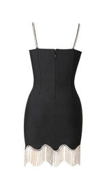 WAVY FRINGED SUSPENDER DRESS IN BLACK