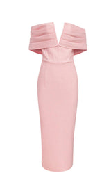 DEEP V SKINNY MIDI DRESS IN PINK