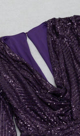 GLITTER PLEATS BIG V-NECK WRAP HIP DRESS IN PURPLE