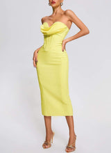 Yellow Strapless Bandage Midi Dress