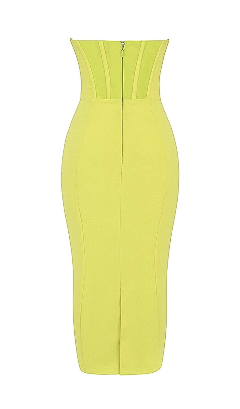 Yellow Strapless Bandage Midi Dress