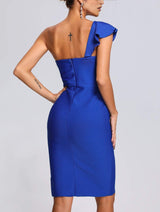 Blue Ruffles Bandage Midi Dress