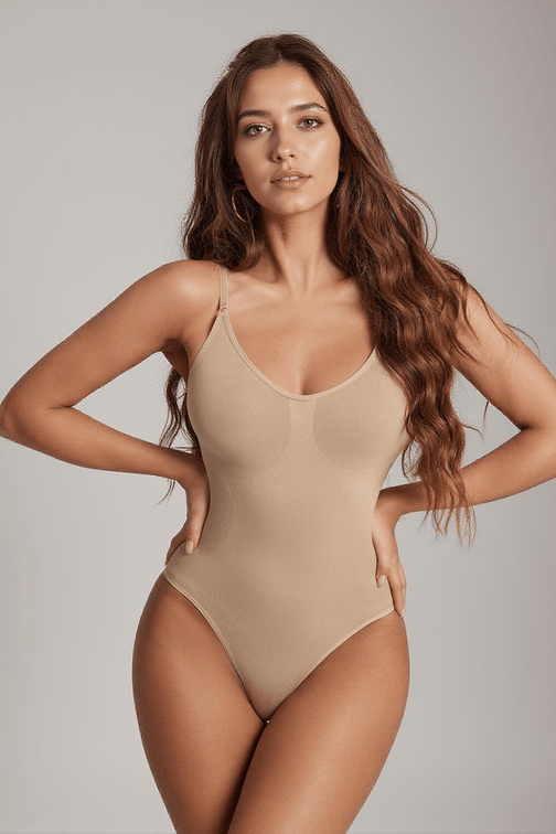 Obi Seamless Sculpt Plunge Thong Bodysuit In Nude