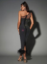 Bowie Mesh Diamond Feather Bandage Dress