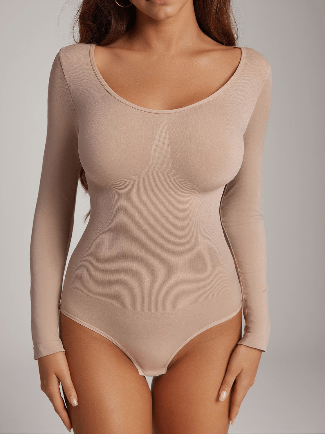 Shaun Long Sleeve Sculpt Bodysuit In Nude