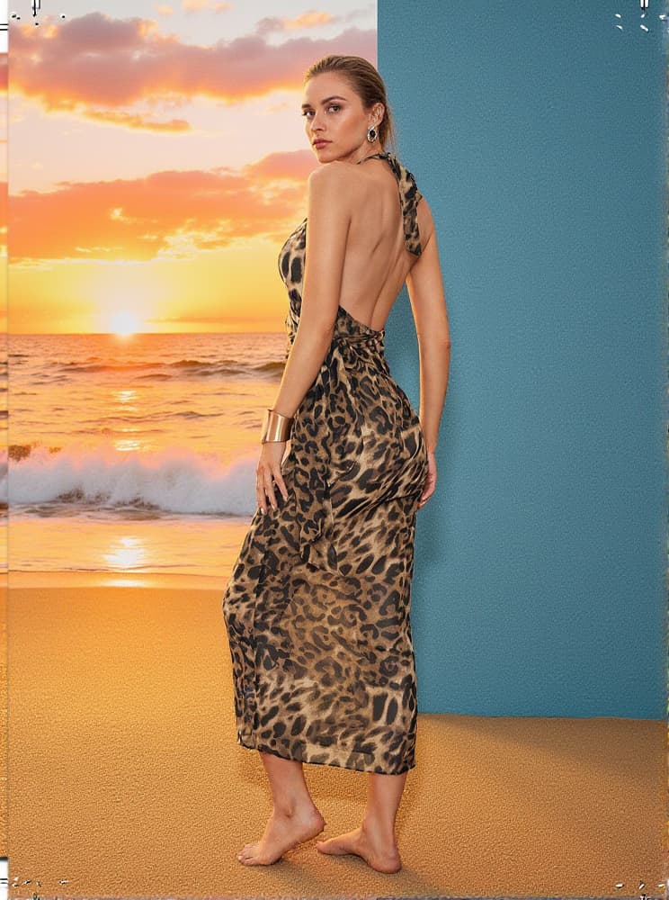 Jacopo Backless Leopard Printed Midi Dress