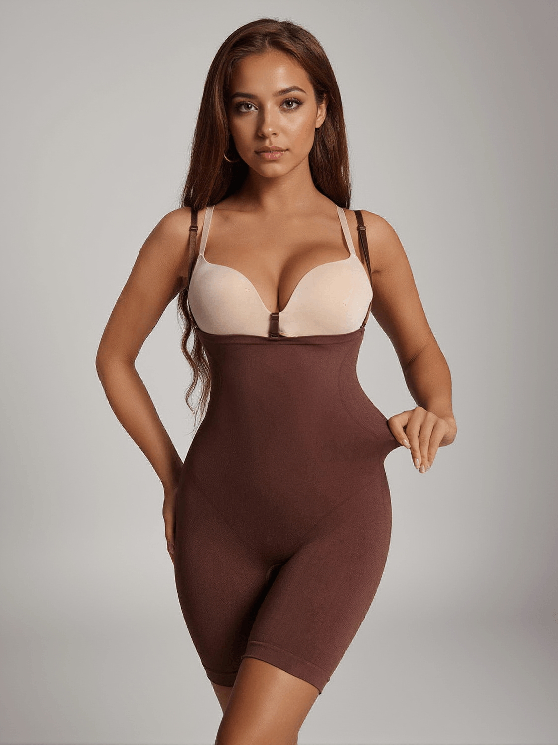 Manu Open Bust Shortie Bodysuit In Coffee