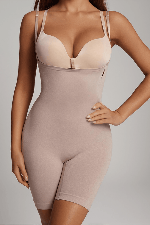 Manu Open Bust Shortie Bodysuit In Apricot