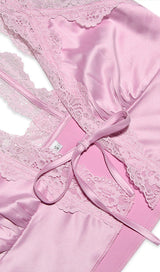 PINK LACE TRIM TWO PIECES SUIT