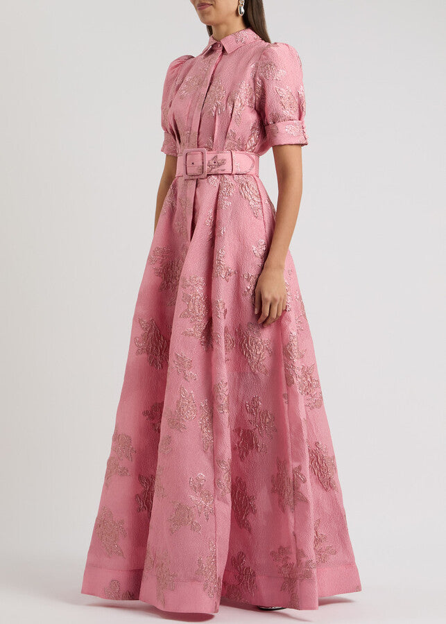 Annette floral embellished Button Gown in pink