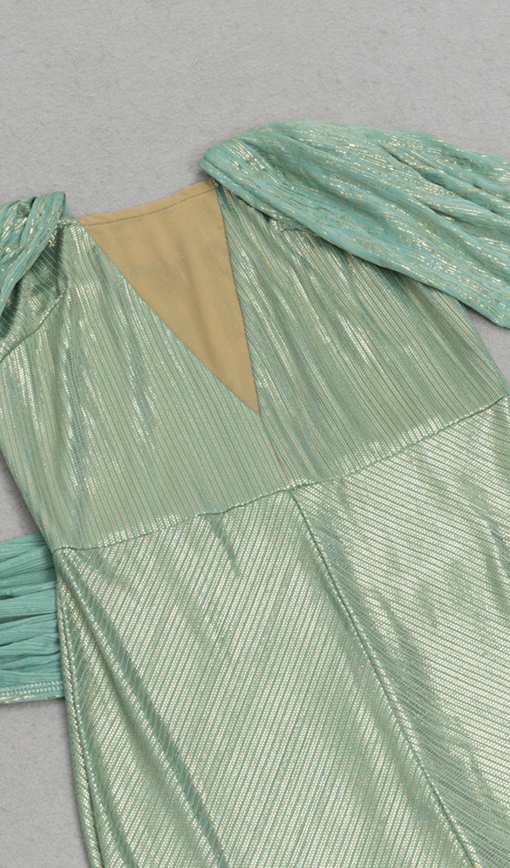 Metallic V - Neck Slit Maxi Dress in Teal