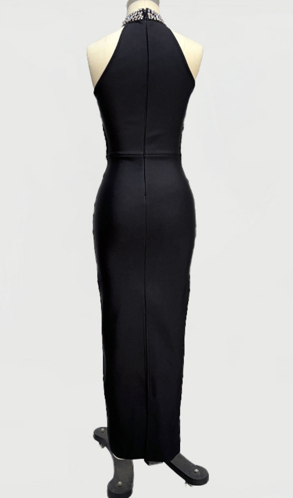 Halter Neck Rhinestone Cutout Maxi Dress in Black
