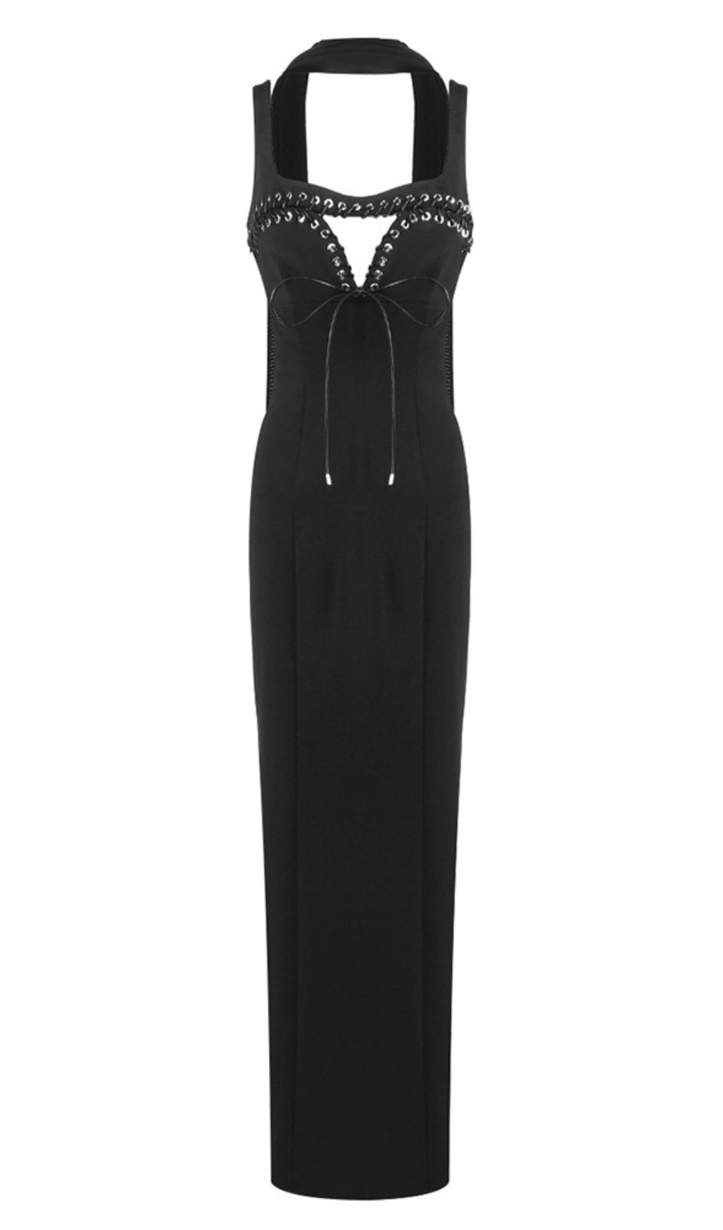 Halter Neck Lace Up Cut Out Maxi Dress in Black