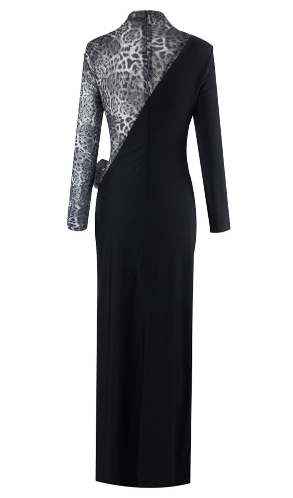 Leopard Print Floral Accent Maxi Dress in Black