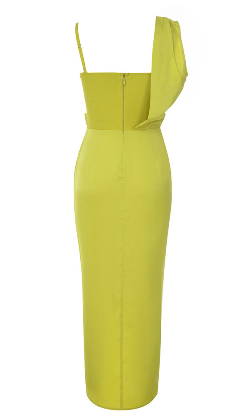 Asymmetric Draped One - Shoulder Midi Dress in Yellow