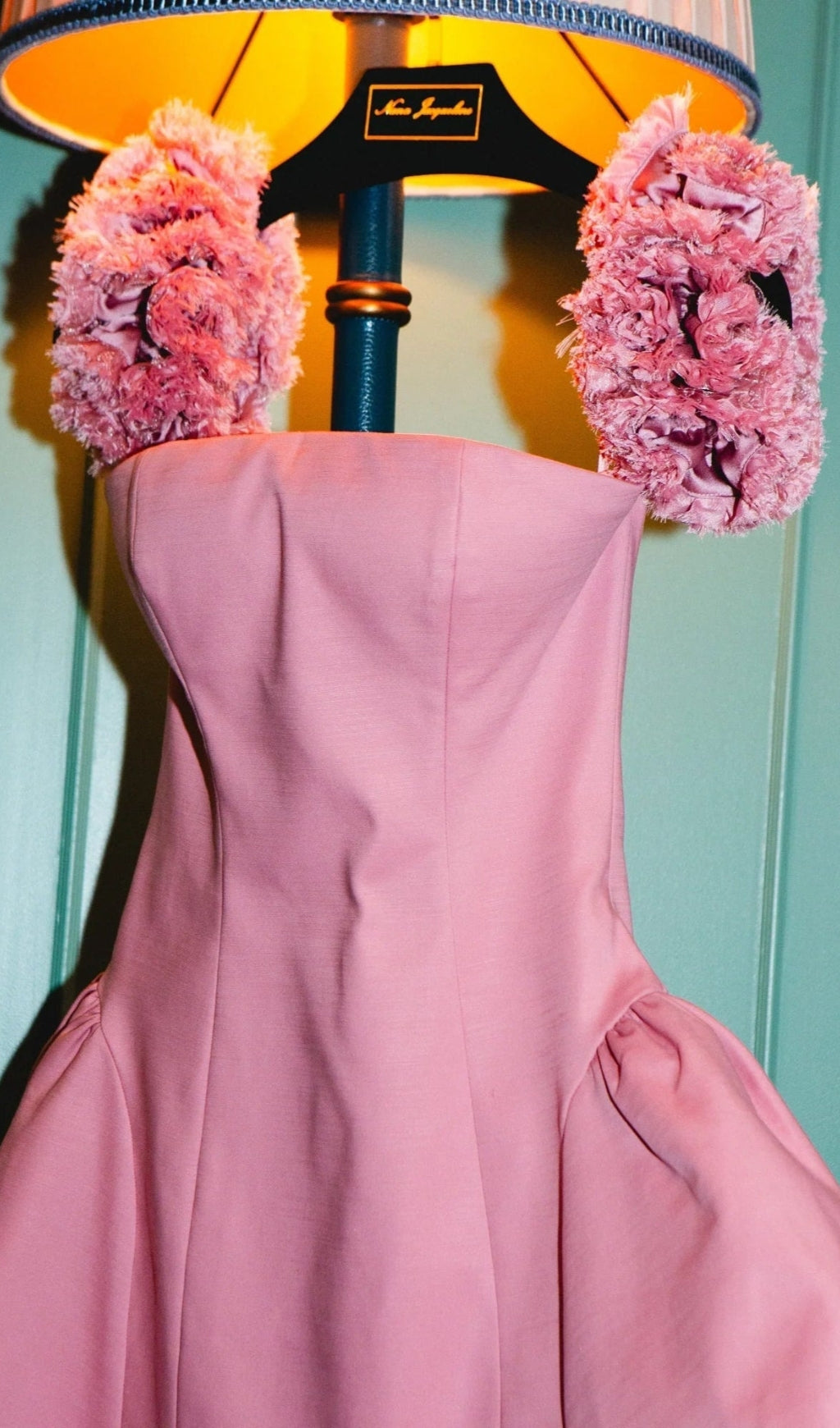 sherry Flower strapless puffy mini dress in pink