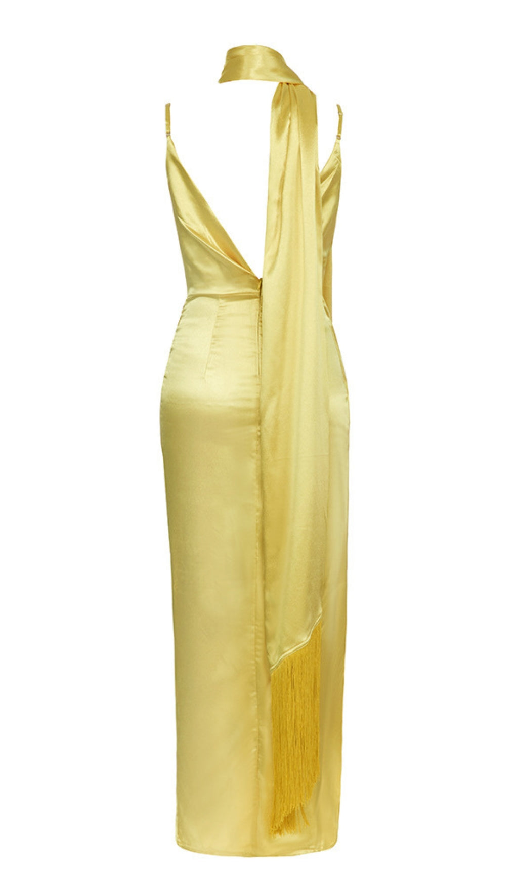 Halter Neck Fringed Wrap Midi Dress in Gold