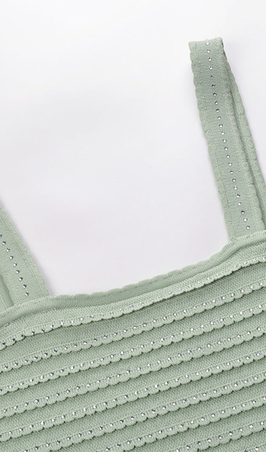 Rhinestone Trim Knit Crop Top in Almond Green