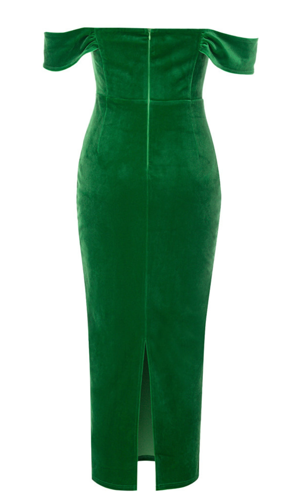 Velvet Off - Shoulder Corset Midi Dress in Green
