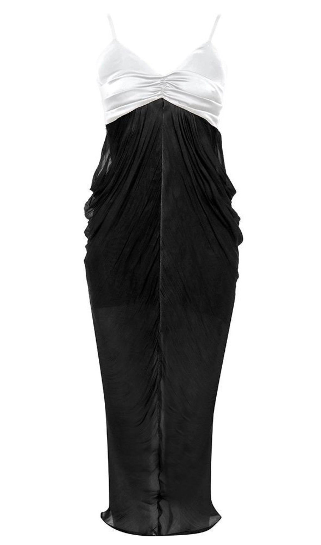 Ruched Chiffon Midi Dress in Black And White