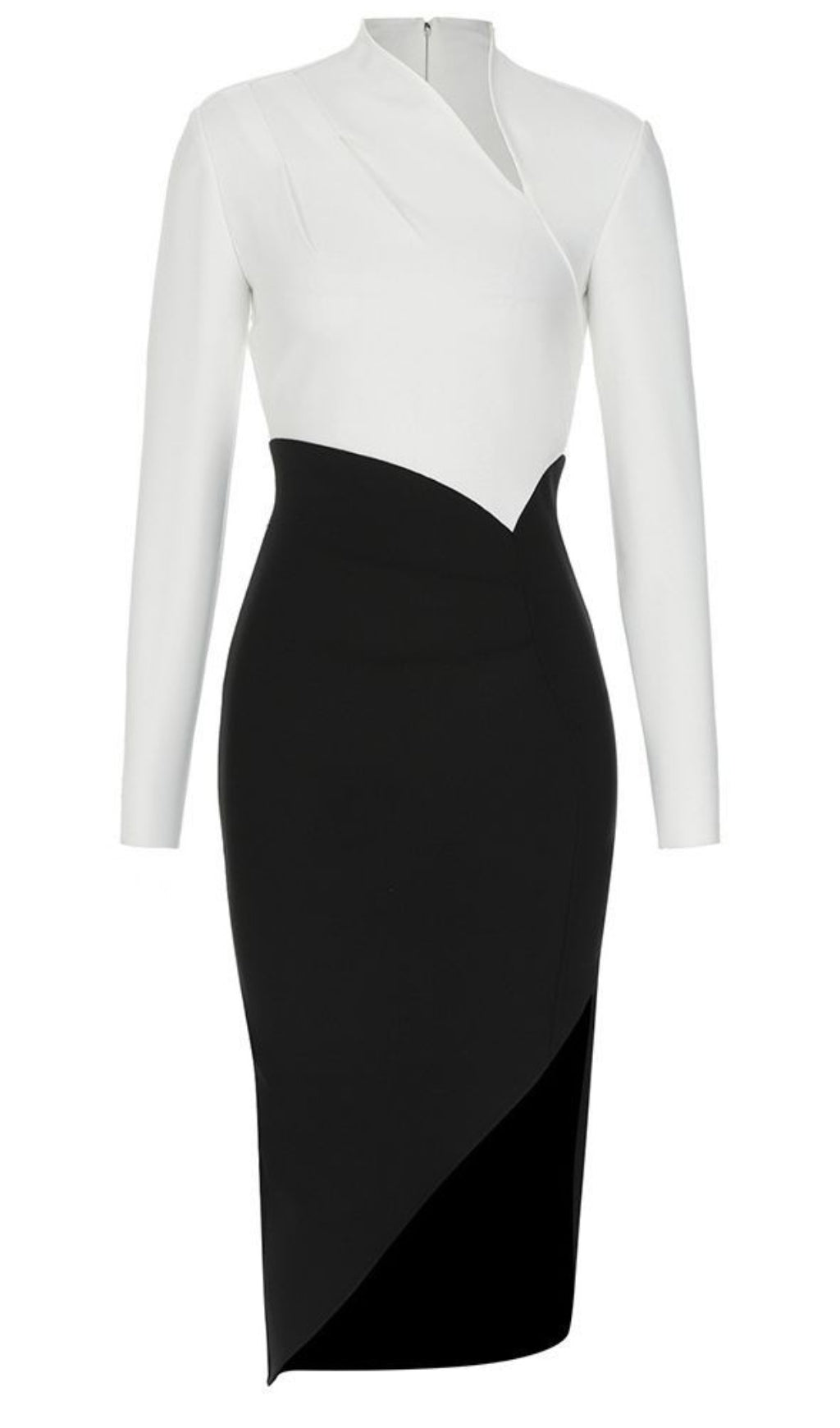 Asymmetric Wrap Midi Dress in Black And White
