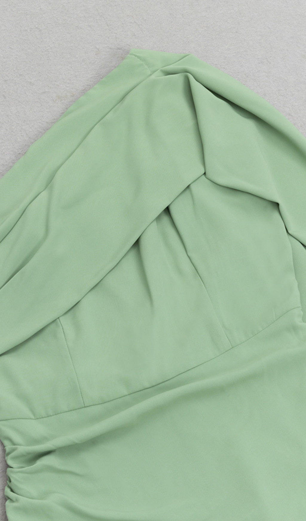 One - Shoulder Ruched Slit Midi Dress in Green