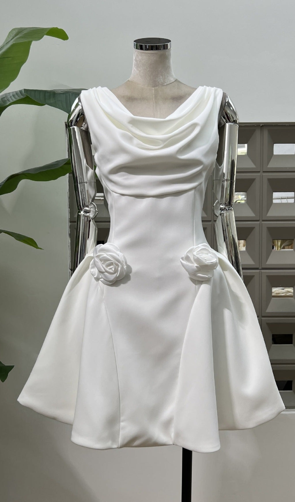 3d flower Pleated Sleeveless Mini Dress
