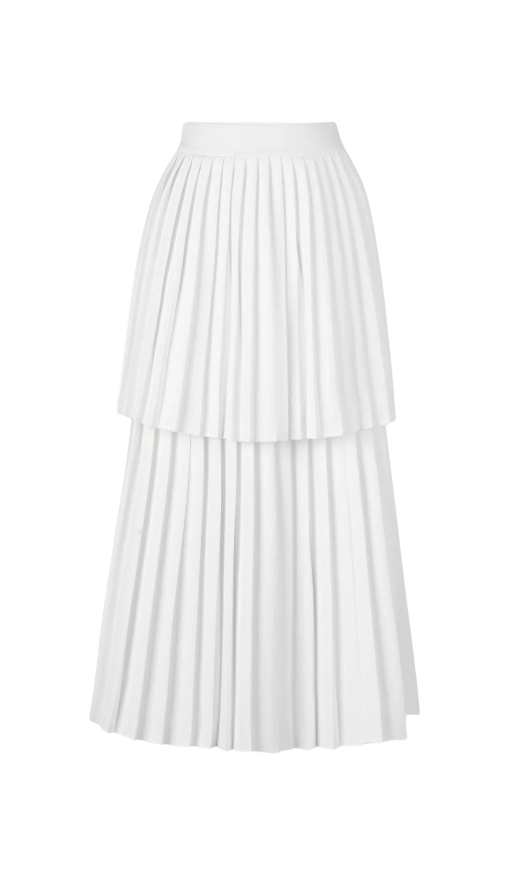 Sleeveless pleated layer skirt suit in white