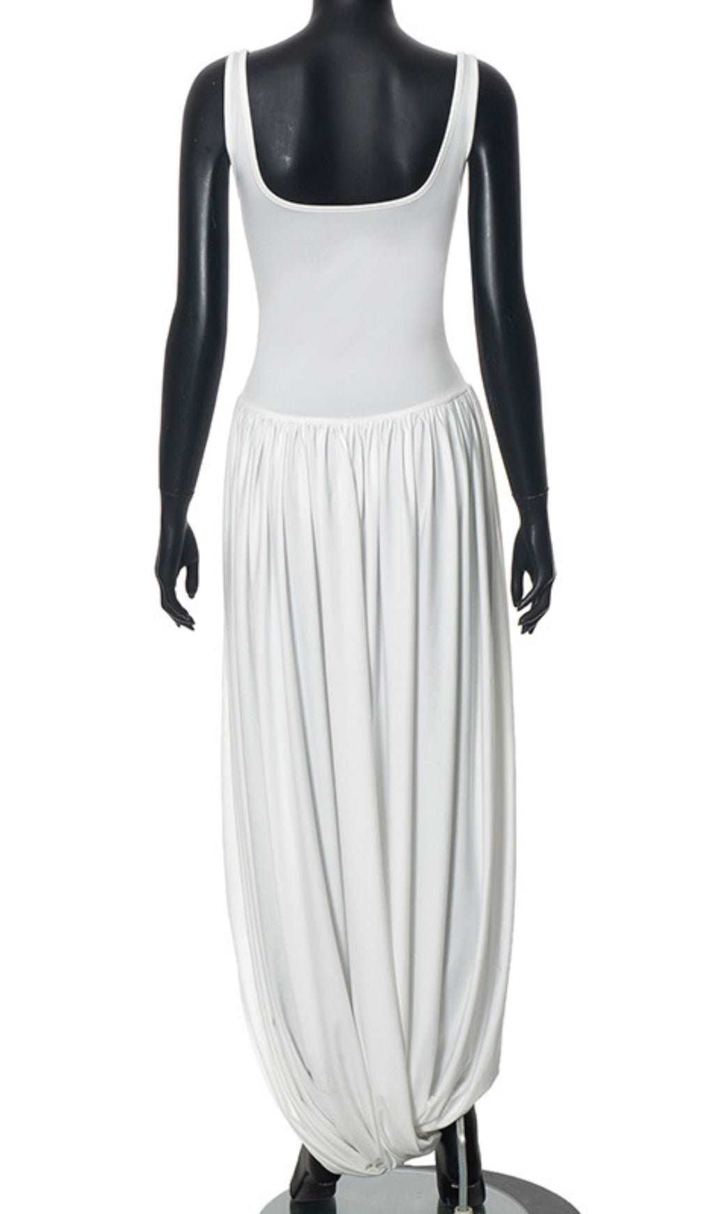 Square Neck Ruched Asymmetric Maxi Dress in White