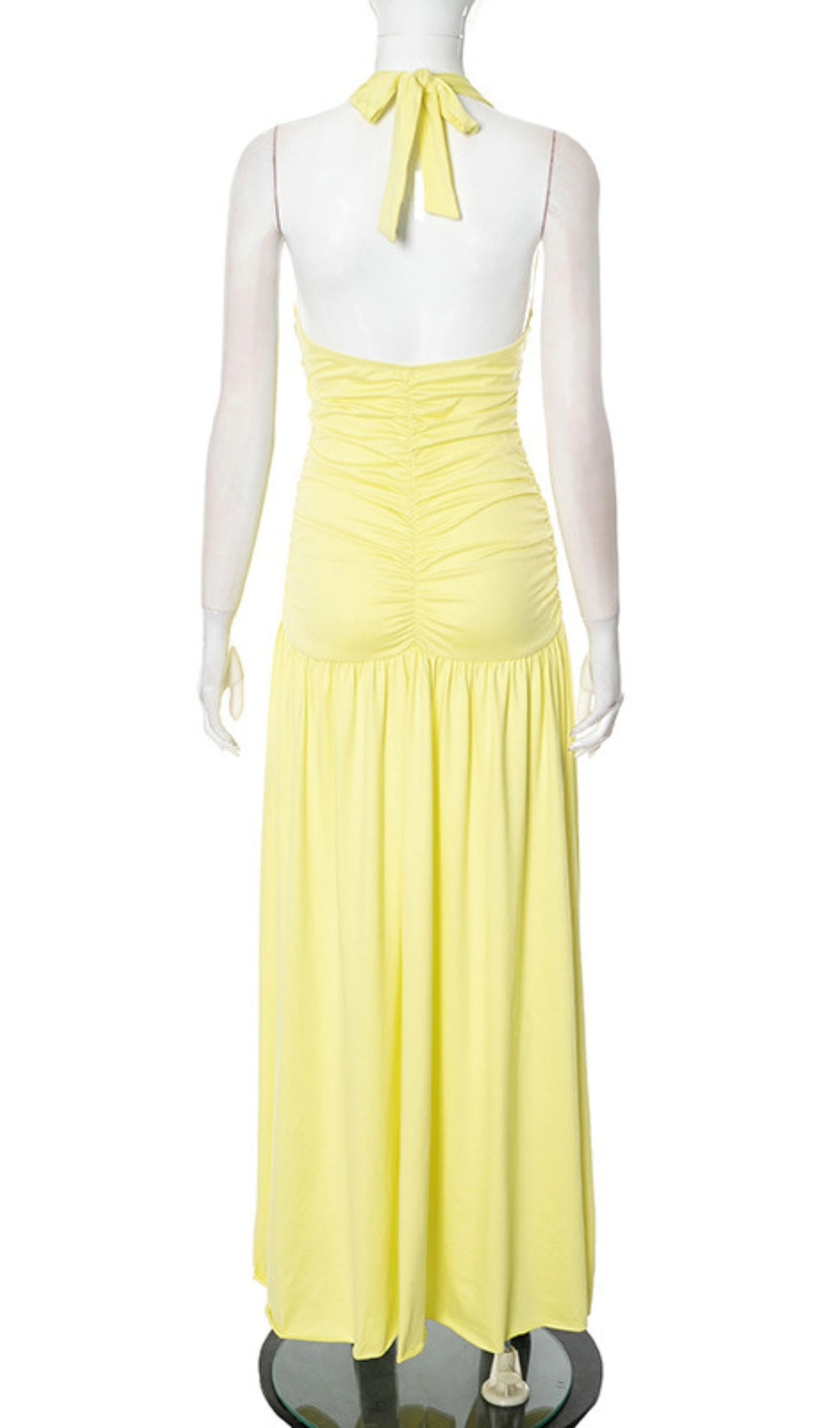 Halter Neck Ruched Maxi Dress in Yellow