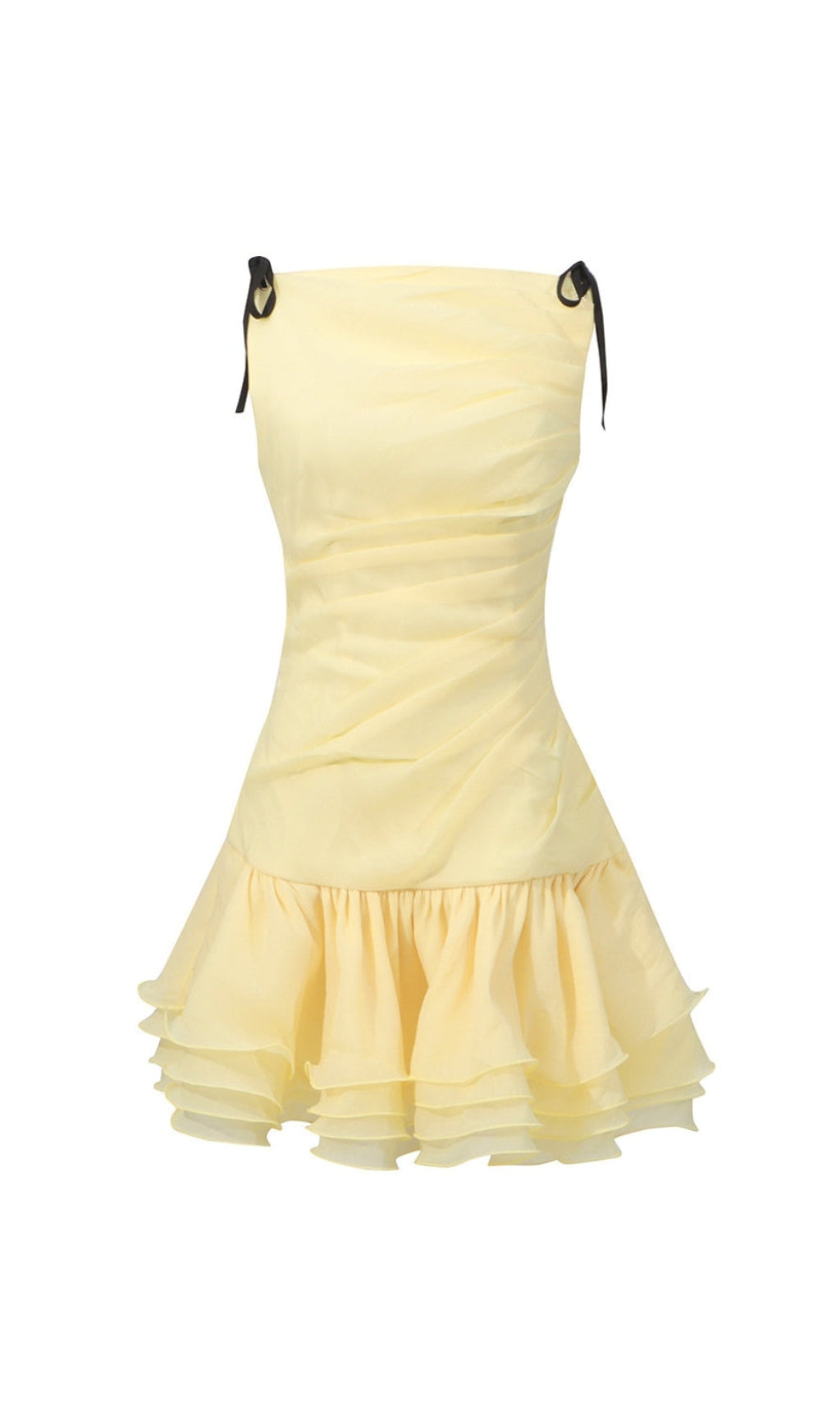 ruched ruffle hem sleeveless mini dress in yellow