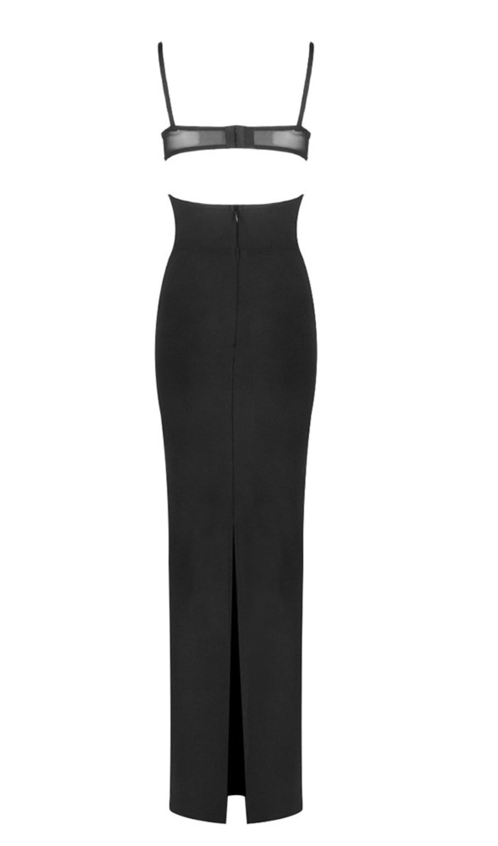 Spaghetti Strap Cut Out Mesh Insert Maxi Dress in Black