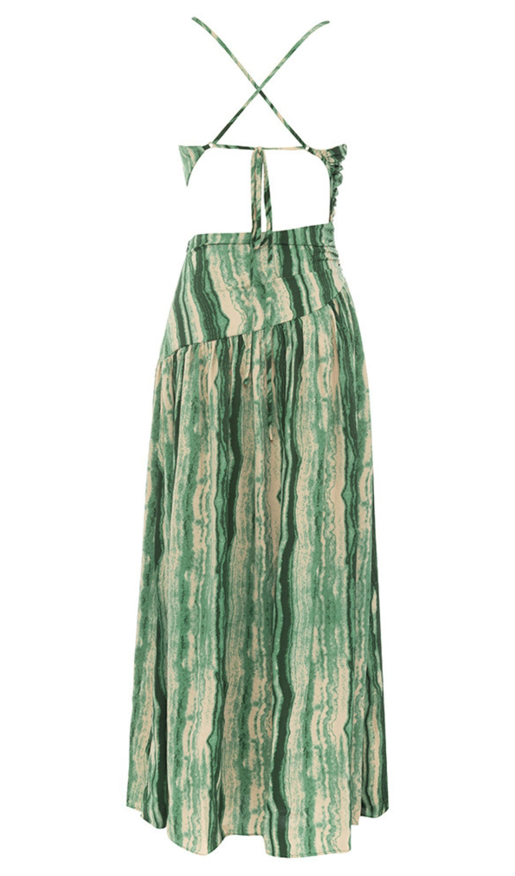 Striped Cutout One - Shoulder Midi Dress in Green