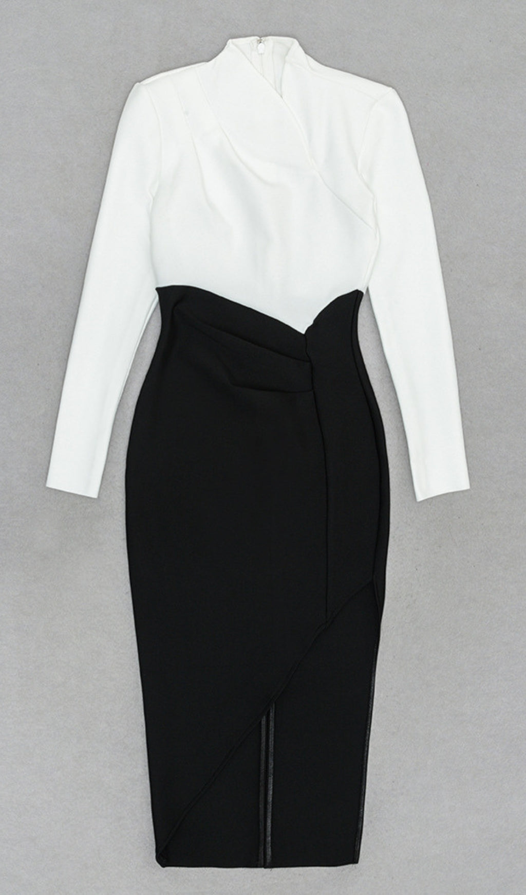 Asymmetric Wrap Midi Dress in Black And White